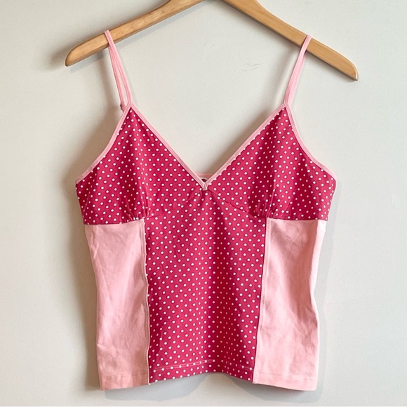Lucky Brand Tops - SOLD Lucky Brand Y2K Barbie Pink Polka Dot Cami Tank Color Block Sz L